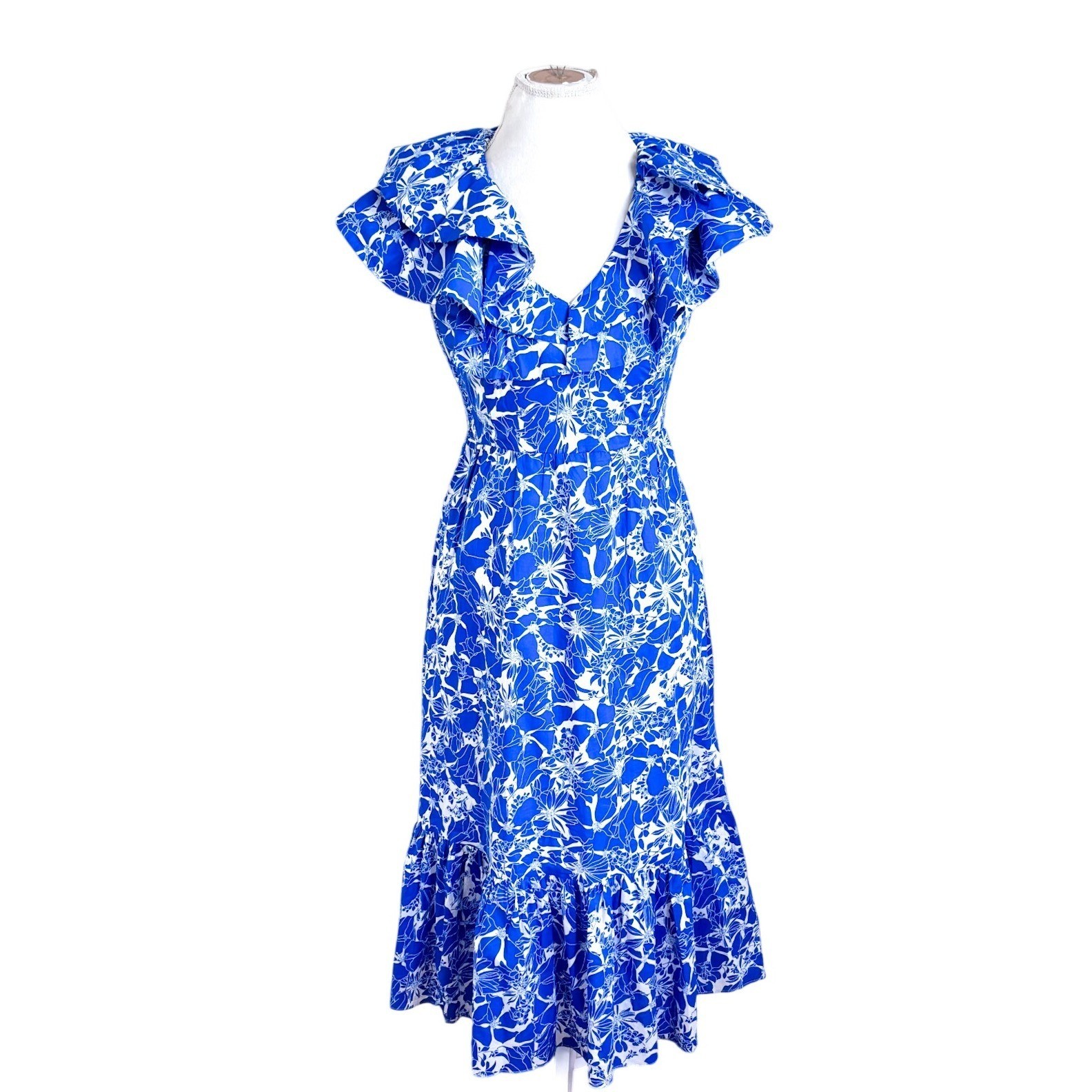 Tuckernuck Hyacinth House Floral Ruffle Midi Dress Size S Blue Cottage Smocking