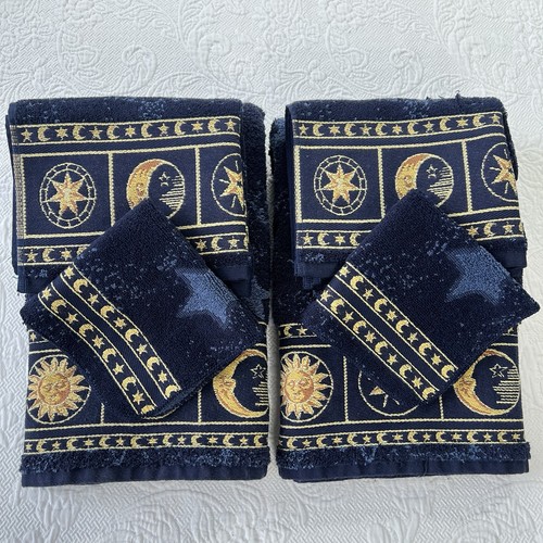 Frühling Zofe Handtuch Set 6 Sonne Mond Sterne Himmel Bad Handwäsche Blau Gold Witchy