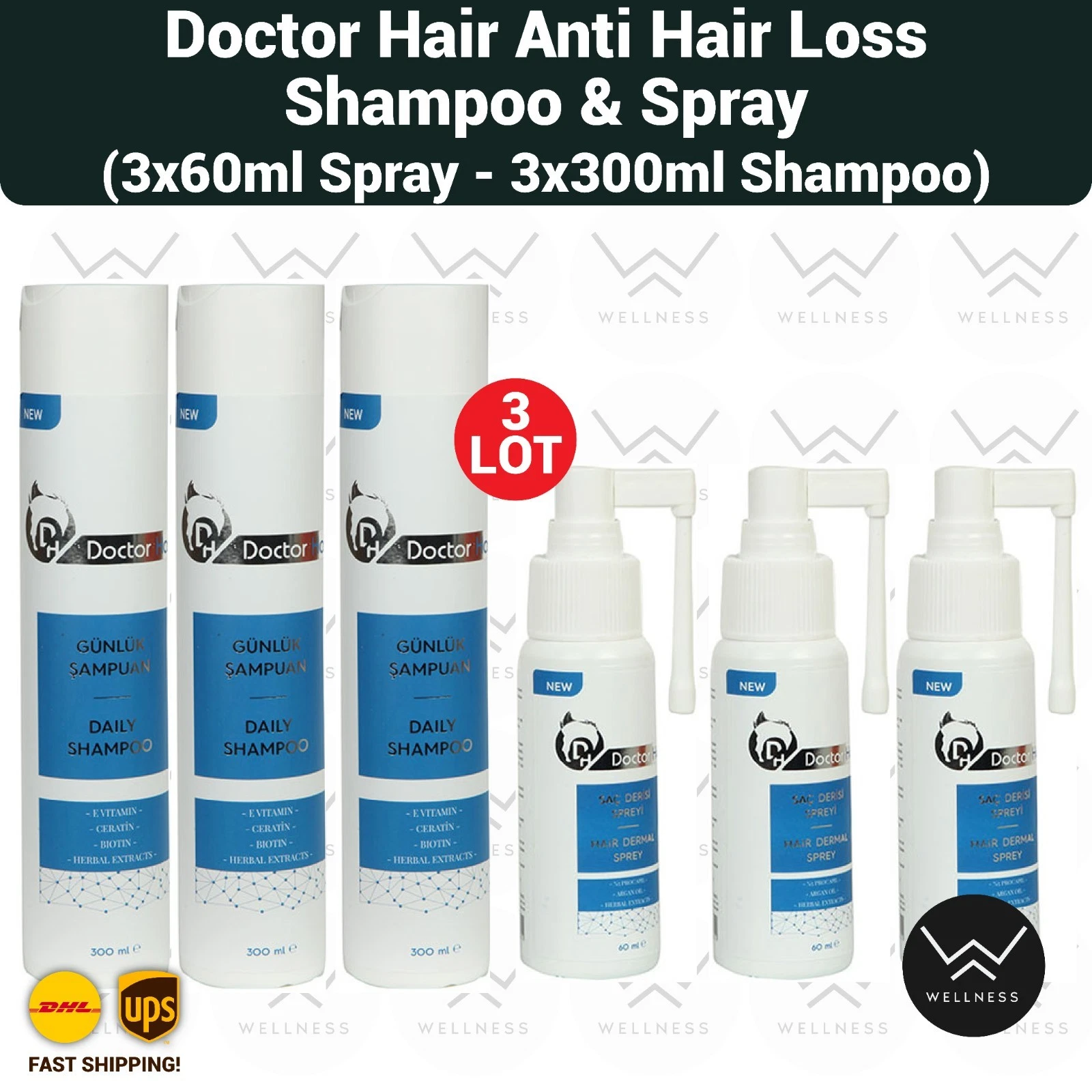 Doctor Hair Anti Hair Loss Hair Repair Set (Shampoo+ Spray ) - 3LOT