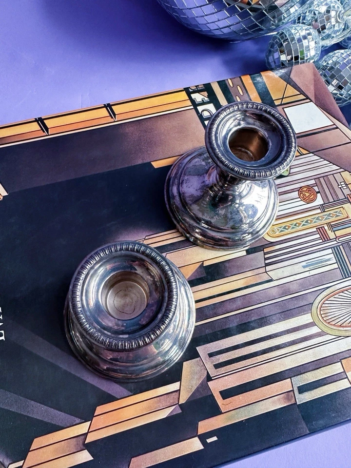 Винтажная пара 2 серебряных подсвечников Birks Regency E P медная патина - Изображение 3 из 4