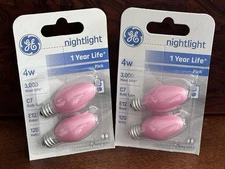 GE - Pink - Nightlights - 4 watt - C7 Bulb Size - 2 Packs/4 Bulbs 
