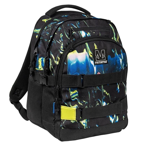 Mitama Zaino Scuola #BDBF BLUEDROPS, Blu, Zaino Triplo Scomparto, Tasca Porta Borraccia, Porta USB Integrata, Larghezza Regolabile, Zaino Scuola Media e Superiore, Ragazzo