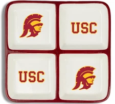 USC Trojans 4 Section Ceramic Tray Tailgate Party Chips and Dip NCAA Brand New