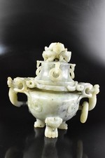 R4661: Japanese Stone jade/jewels Dragon sculpture INCENSE BURNER Tea Ceremony