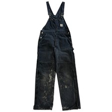 Vintage 90s Carhartt Double Knee Thrashed Black Insulated Overalls Size 34