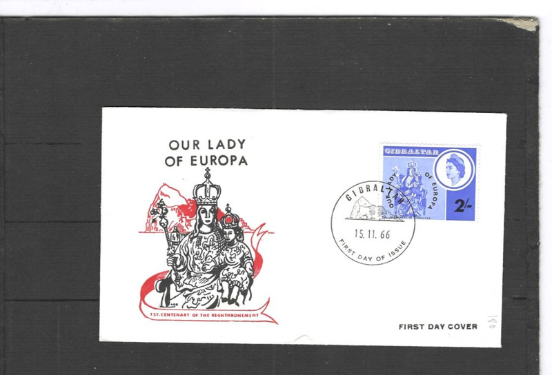GIBRALTAR 1966 FDC CACHET HIGH DENOM QE2 2 S BLUE LADY OF EUROPA VF #653