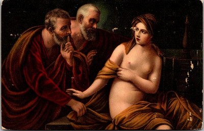 Painting La Casta Susanna Elders by Guido Reni Italy Risque  Postcard