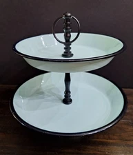 2-Tier Dessert/Appetizer Serving Stand W/Central Handle Aqua 12.5"H Farmhouse