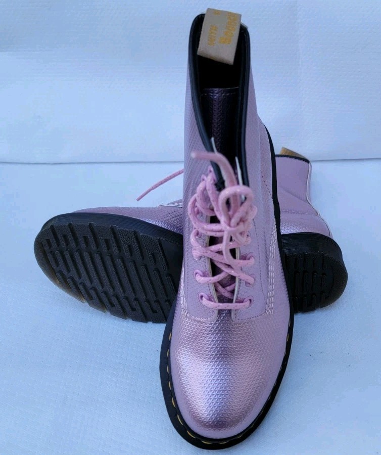 Dr Doc Martens Vegan 1460  Pink Metallic Combat Boots US Women’s Size 8L image 8