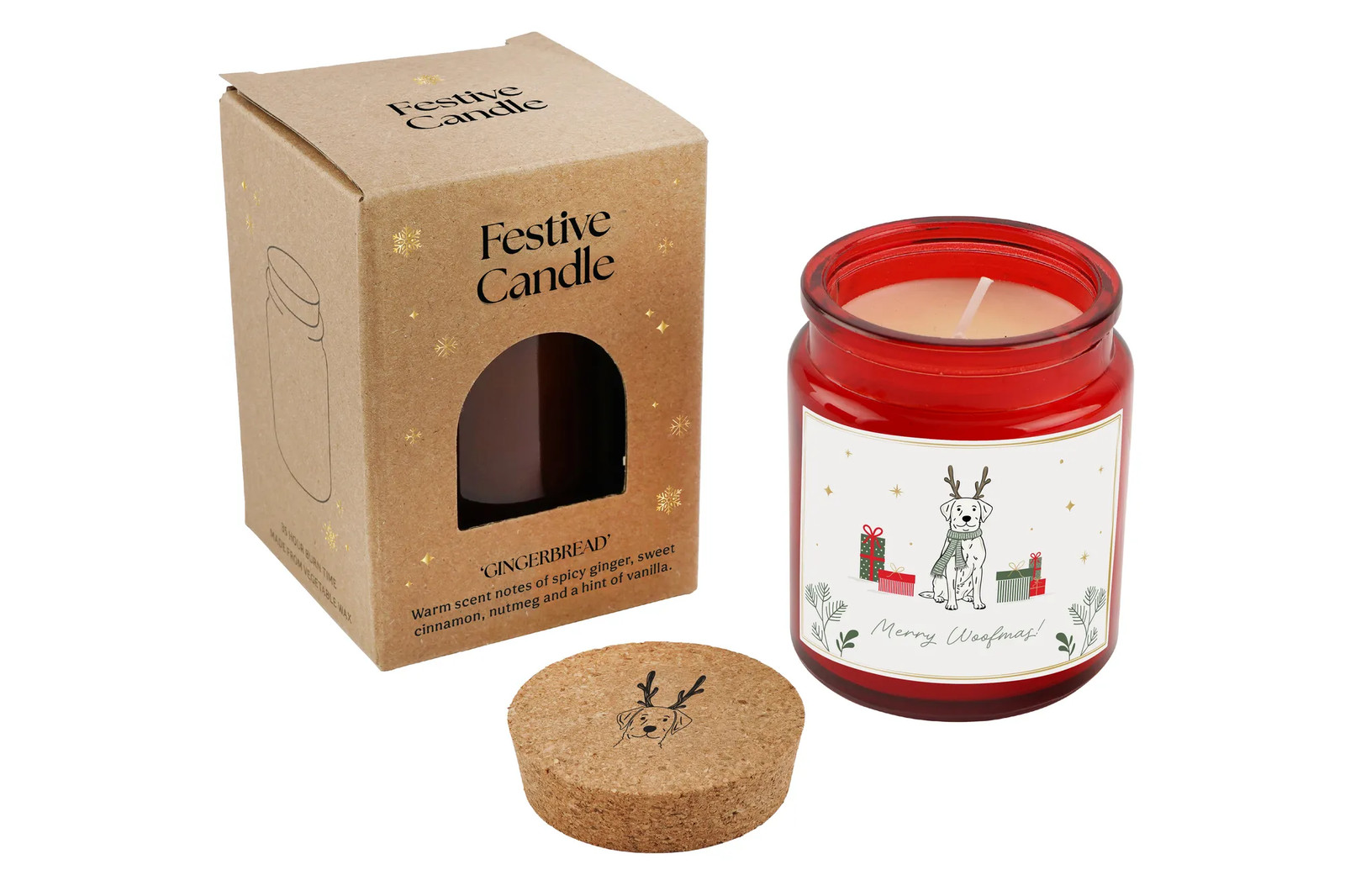 Gingerbread Scented Christmas Candle 'Merry Woofmas!' Red Winter Décor