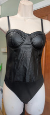 NWT Say What Women's Faux Leather Bustier Bodysuit S Black Wireless Zip Back