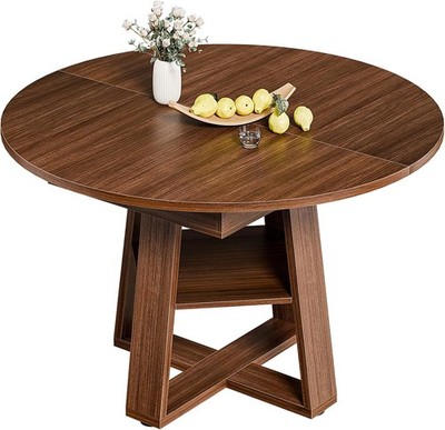 Extendable Dining Table for 4-8 People w/Storage Shelf,Modern Round/Oval Table