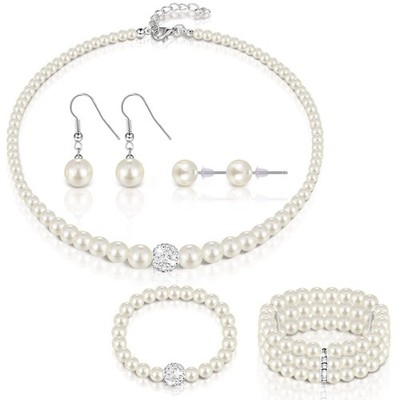 Glenmal Pearl Rhinestone Jewelry Set for Women Necklace Bracelet