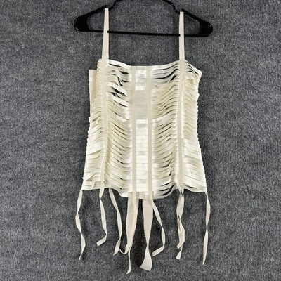Givenchy Top 36 Fringe Ribbon Tank in White Satin Party Sexy Chic Luxury Iconic