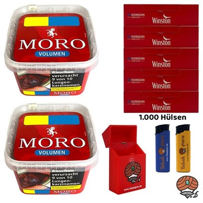 Moro Rot Volumentabak Box 2x 130g, 1000 Winston King Size Hülsen, Zubehör