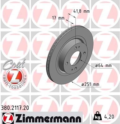 2X Zimmermann Bremsscheibe 380.2117.20 FüR Mitsubishi-image
