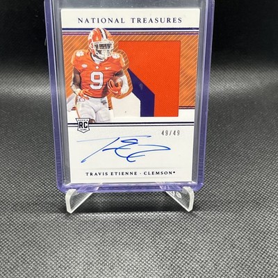 2021 NATIONAL TREASURES TRAVIS ETIENNE RPA /49 RC ON CARD AUTO GAME WORN PATCH 