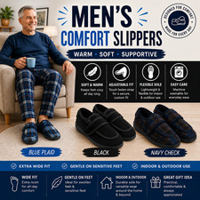 Mens Wide Fit Slippers Fitting House Orthopedic Shoes Slip On Outdoor Slippers