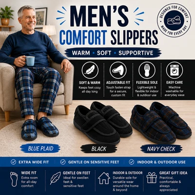 Mens Wide Fit Slippers Fitting House Orthopedic Shoes Slip On Outdoor Slippers - Image 1 of 4