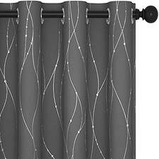 Blackout Curtains, Grey Curtain, 52"W x 84"L Pack of 2 Light Grey/Wave Dots