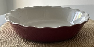 Emile Henry France Rouge Red Ruffled Ceramic Deep Pie Dish 10.25 D Classic 61.21