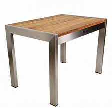 Edelstahl Teak Beistelltisch 50x35 cm Kaffeetisch Coffeetable A-Grade Teakholz