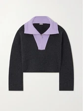 Jw Anderson Cropped Top Two-Tone Wool And Cashmere-Blend Dark Gray XS