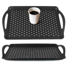 Non-Slip Serving Tray with Handles Food Serving Platter Set of 2 Black