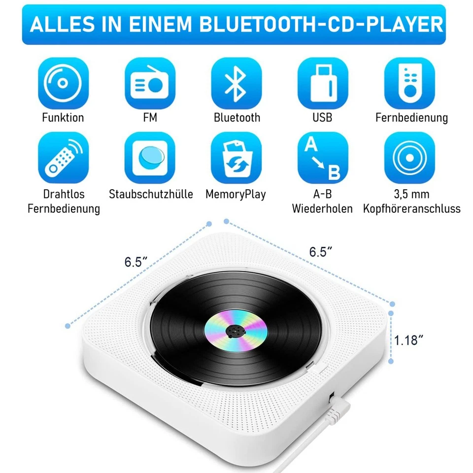 CD Player Bluetooth HiFi-Lautsprecher USB für Kinder Musik Player FM Radio MP3 - Bild 4 von 4