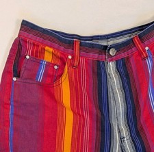 Vtg Gitano 80s Fiesta Rainbow Baja Surfer Striped Jean Shorts Women's 12/14 NOTE
