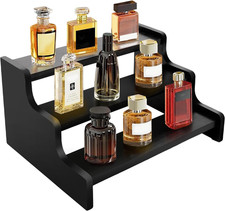 3 Tier Wood Display Risers Cologne Perfume Organizer Stand Black 9.4in