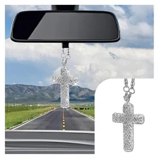 Stylish Cross for Car Mirror Hanging Pendant,Bling Car Cross Hanging Accessor...