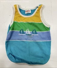 Vintage Health-tex Baby Tank Top Size 4T Sailboat Graphic Blue Yellow