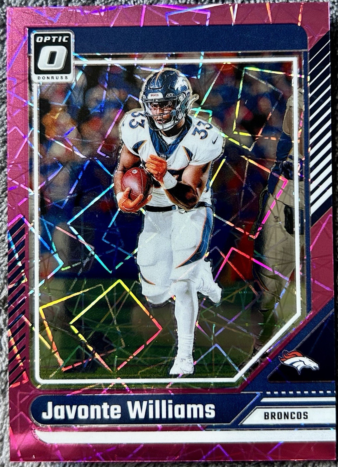 2024 Panini Donruss Optic #58 Javonte Williams Pink Velocity /80 Broncos bk329