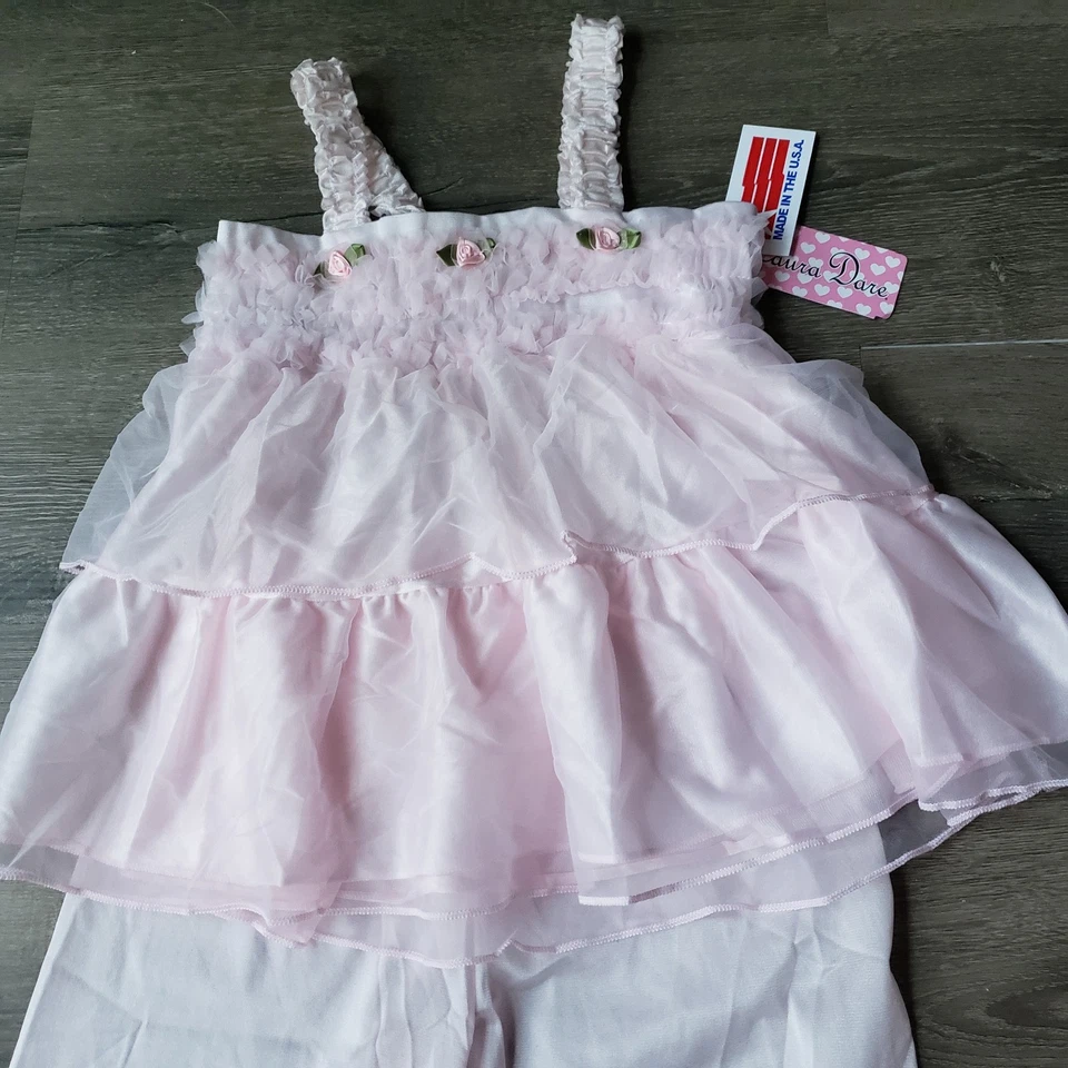 NUEVO Laura Dare Rosa Volantes 2 Piezas Pijama Conjunto Niñas Talla 6 Pantalones Top EE. UU. Regalo Foto 2 de 4