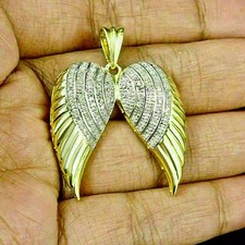 New 2Ct Round Lab Created Diamond Angel Wings Pendant 14k Yellow Gold Plated