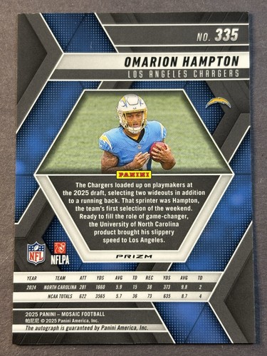 2025 Panini Mosaic Omarion Hampton #335 Prizm Silver RC Auto Chargers - Picture 2 of 2