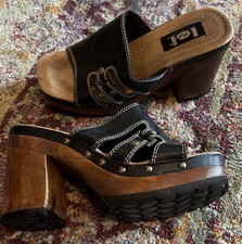 L.E.I. Y2K Chunky Wood Heel Platform Metal Stud Cutout Black Clogs Size 8