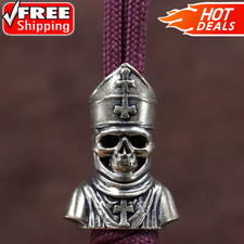 Bishop Skull Bust Brass Knife Bead EDC Paracord Lanyard Outdoor Charm Pendant