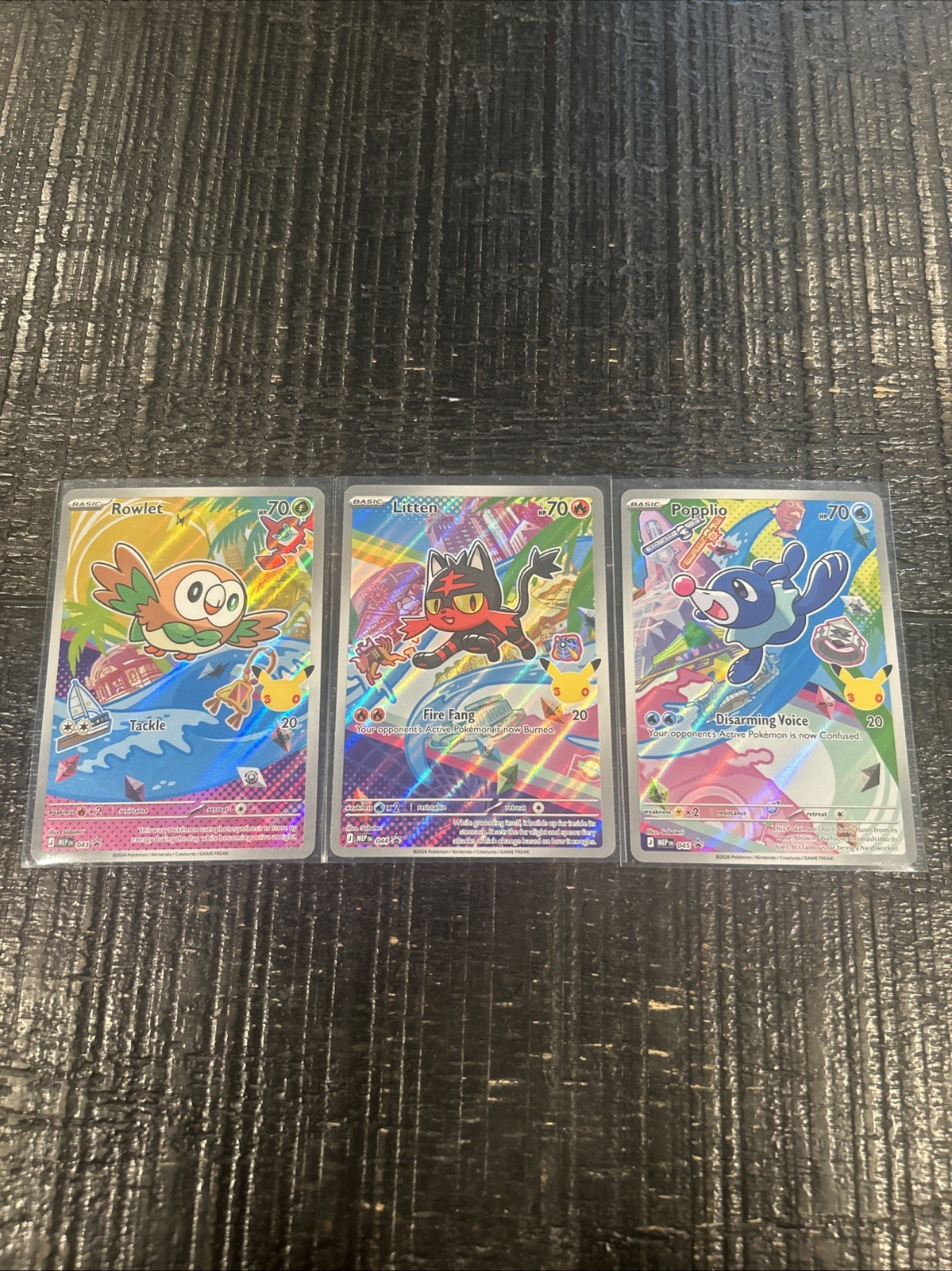 Popplio 045 :Litten 044 Rowlet 043 Mega Evolution Promo Holo 3 Card Set NM Promo