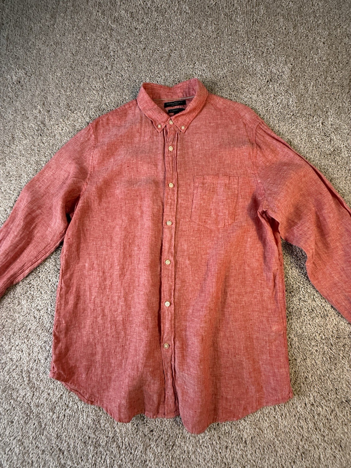 Banana Republic Linen Button Down Long Sleeve Shirt Mens L Camden Fit Red Preppy
