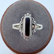 VTG Solid Sterling Silver 295 Black Enamel Bead Scroll Border Ring Size 7.5
