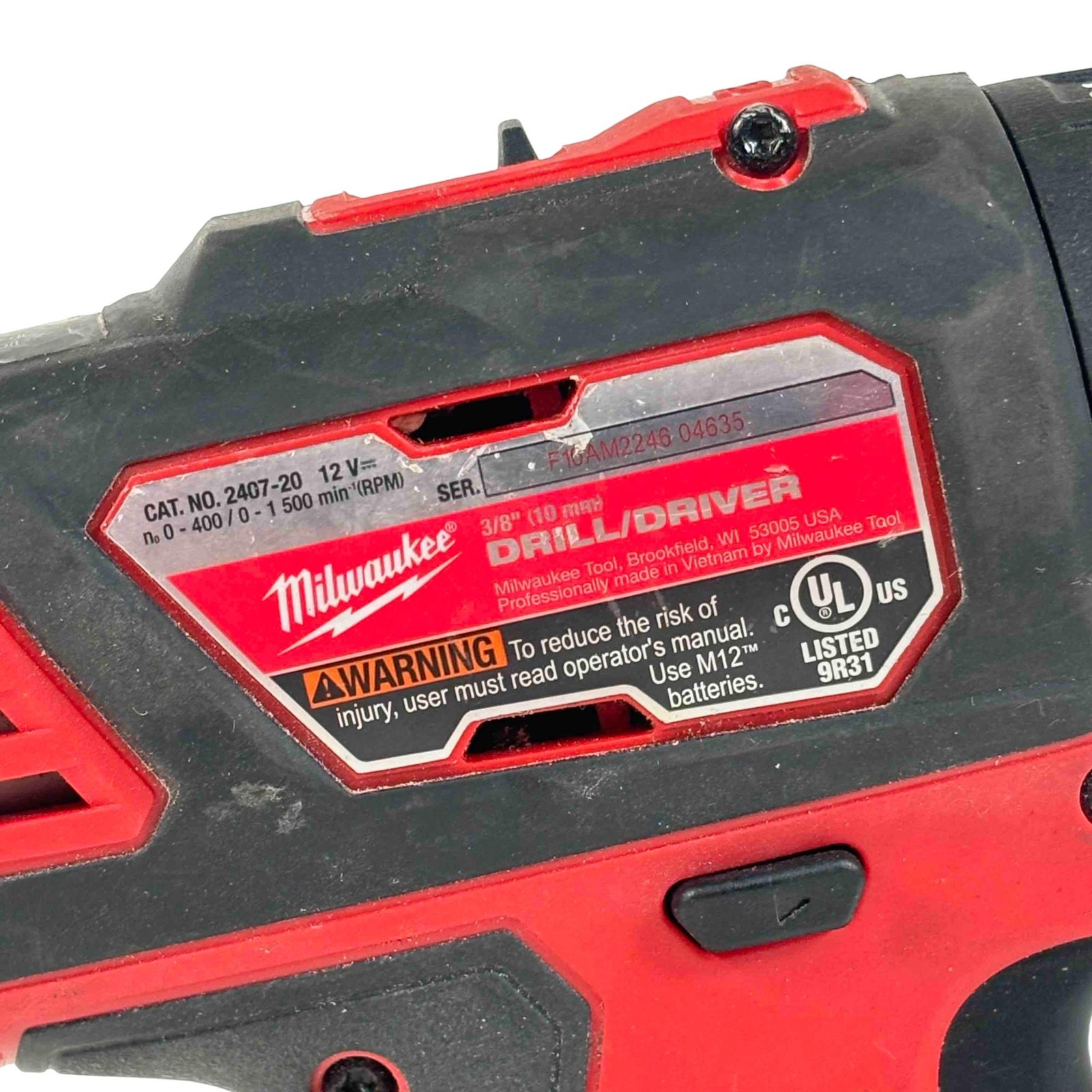 Milwaukee 2407-20 M12 12V Lithium-Ion 3/8" Cordless Drill - 9755