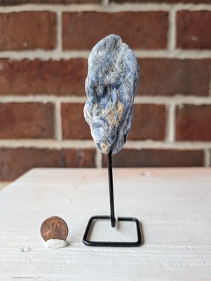 Blue Mineral Crystal Specimen on Metal Display Stand Display Piece