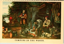 Vintage Camping in the Woods Postcard by Merrimack Publishing Currier & Ives
