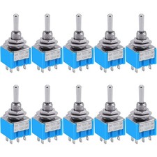 Taiss 10pcs DPDT Mini Toggle Switch - 6-Pin 3 Position 6 Pin ON/Off/ON-A