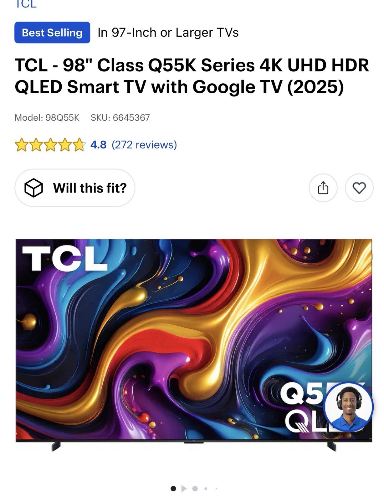TCL - 98" Class Q55K Series 4K UHD HDR QLED Smart TV with Google TV (2025)