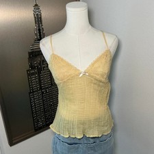 Butter Yellow Floral Lace Sheer Cami Top Y2K Coquette Fairycore S