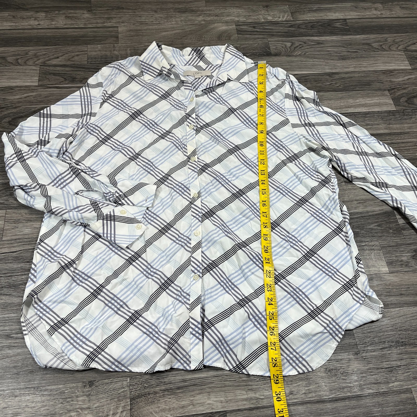 LOFT Button Down Collared Long Sleeve White Plaid… - image 11