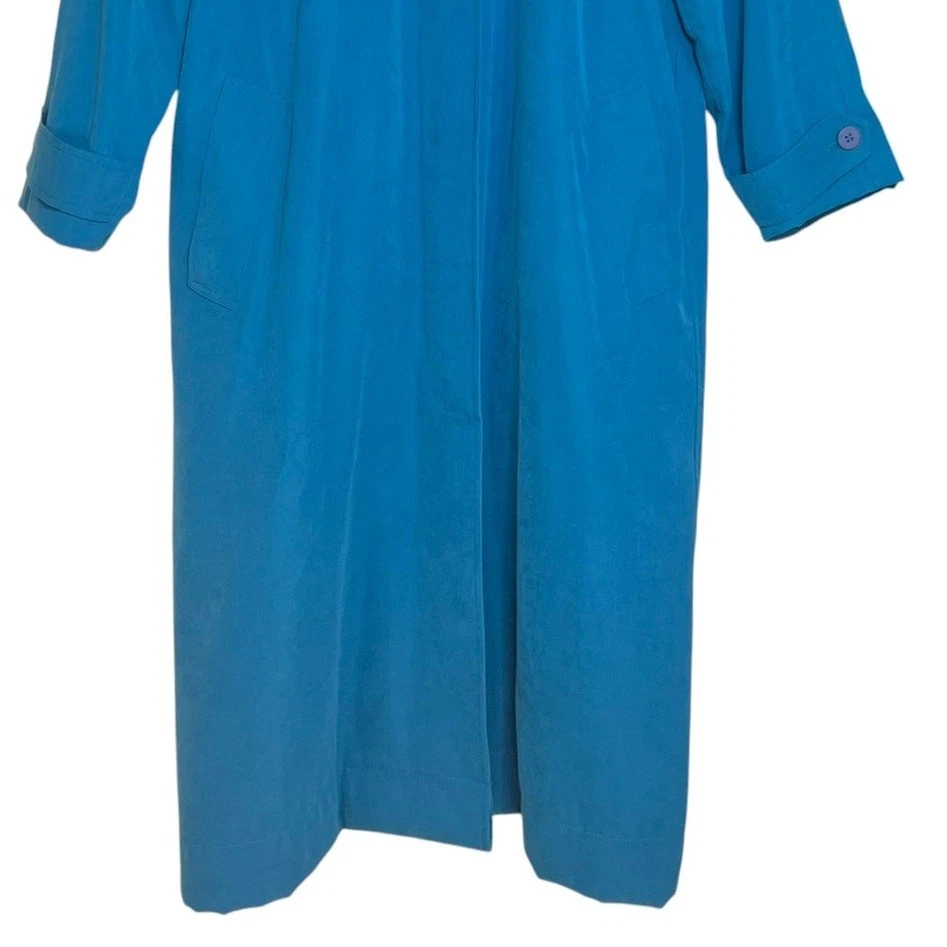 Gabardina larga vintage Norm Thompson Petite mediana azul verdoso con cinturón  Foto 3 de 4